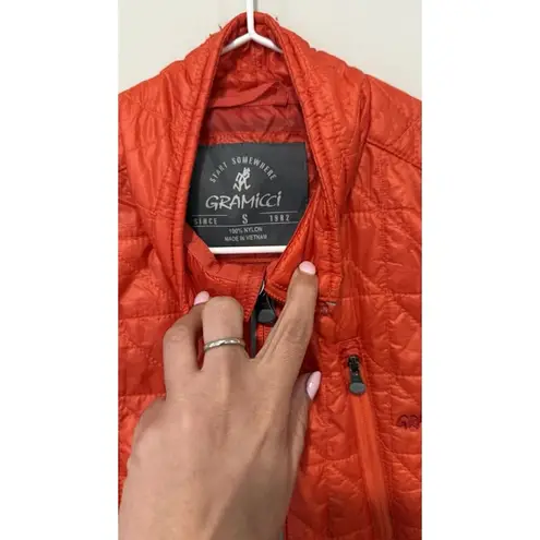 Gramicci Vest Womens Insulated Small Orange Full Zip Hiking 3 Pockets 1692