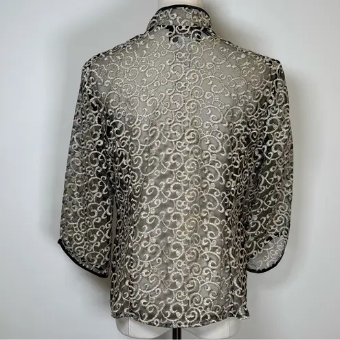 Alex Evenings Sheer Embroidered Jacket 3/4 Sleeve Women’s Size MP Medium Petite