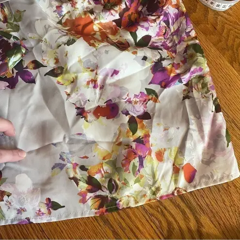 The Limited Lilac Lavender Purple Gray ish Floral Satin Cap Sleeve Belted Dress