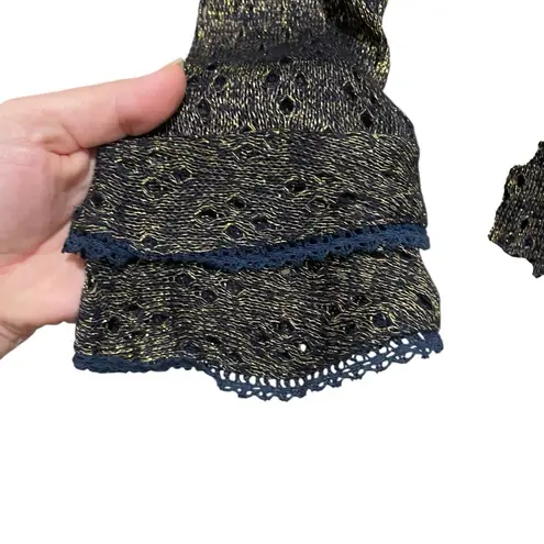 Lulumari Ruffle Sleeve Top Navy Metallic Women’s Size Large NWT