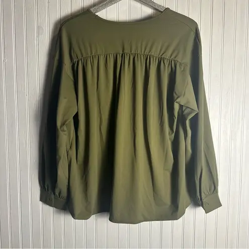 Halara  Capulet Olive Green V Neck Long Sleeve Blouse NEW