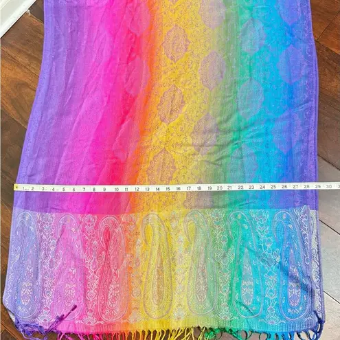 Pashmina Pashima Vibrant Multicolor Fringe Scarf Long 100% Pashima