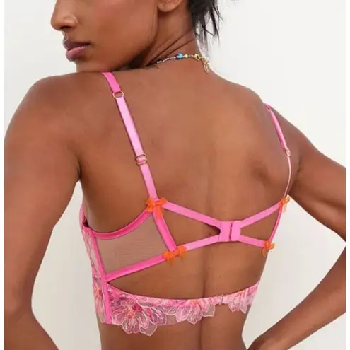 For Love & Lemons Bra Womens 38C Pink Floral Hibiscus Embroidery Underwire Mesh Size undefined