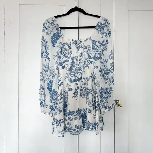 Reformation  | Cammi Floral Long-Sleeve Mini Dress in‎ Corsica Blue