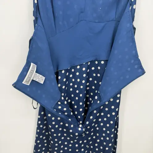 Jessica Howard Blue Satin Polka Dot Halter Dress Midi Size 14 Y2k Formal