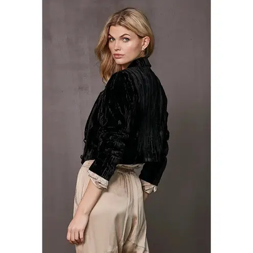 NU Denmark Crushed Velvet Crop Double Button Jacket Black Womens Size Small