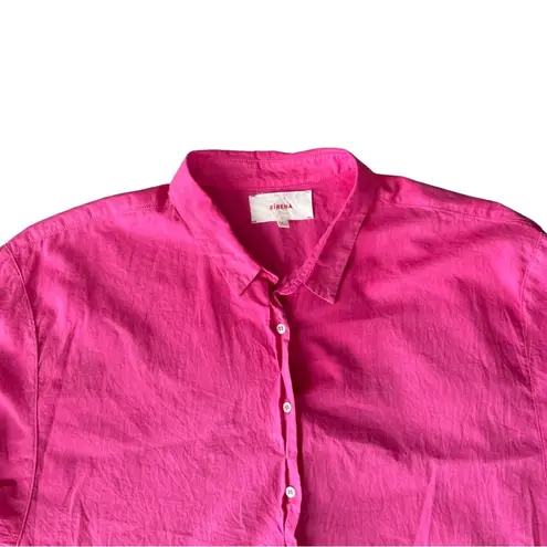Xirena Channing Short Sleeve Button Down Cotton Poplin Shirt Pink Plum Classic