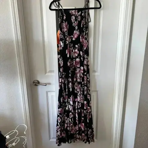 Free People  Black Floral Tank Maxi Dress Size XS Color Black