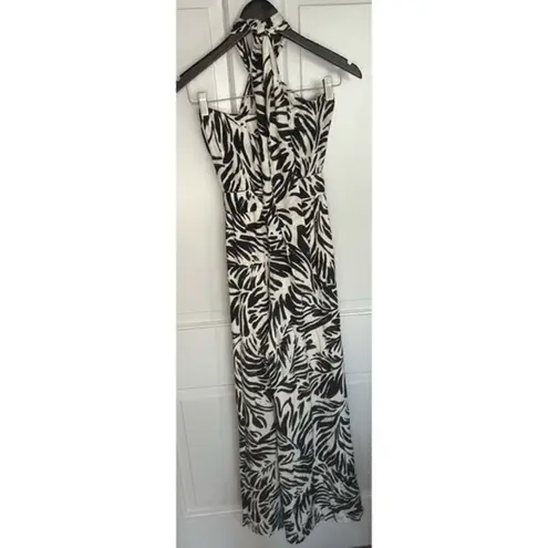 Willow Monaco Tropical Leaf Print Black and White Halter Jumpsuit Size S NWOT