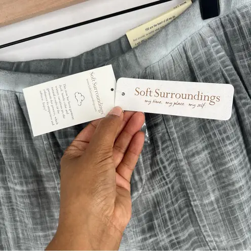 Soft Surroundings Petite Raleigh Gray Gauze Cotton Wide Leg Flounce Hem Pants M