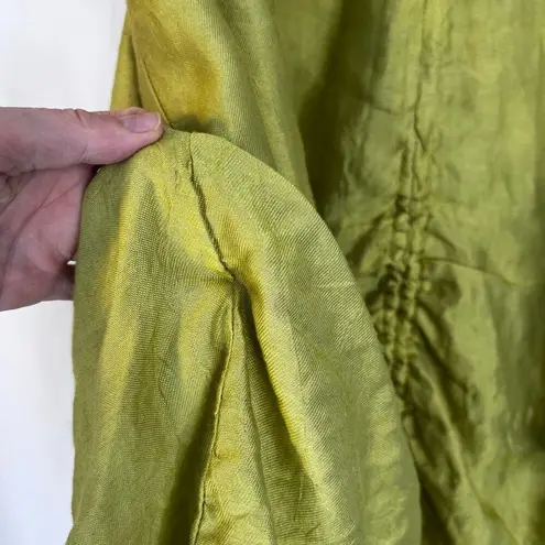 ML & Company Green Chartreuse Crinkle Gathered Midi Skirt Size Small