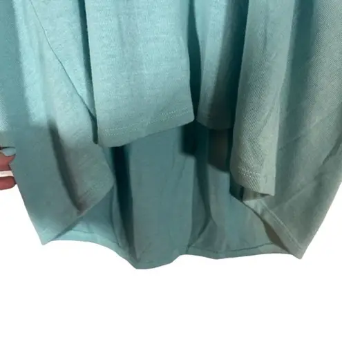 Luxe Baby Blue Short Sleeve Key Hole Cut Out High Low Tunic Blouse Women SZ M