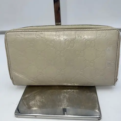 Gucci  Long Wallet GG Embossed Zip Around Ivory Leather Women's Designer
