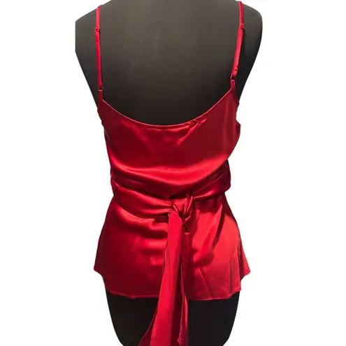 Boston Proper Red Silk Faux Wrap Plunging V Top Empire Waist Self Belt Sz 10