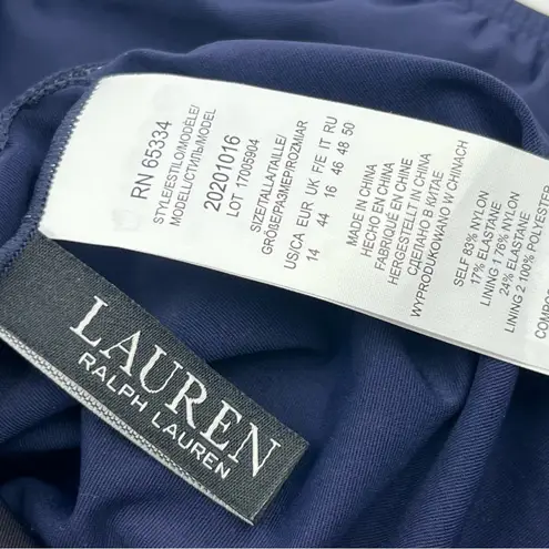 Lauren Ralph Lauren Ring Over The Shoulder One Piece Swimsuit Navy Blue 14 NWOT
