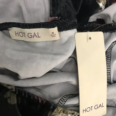 Hot Gal NWT Black Velvet Floral off the shoulder mini skater dress