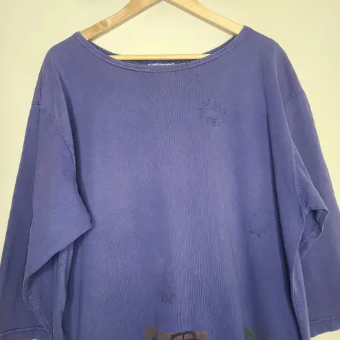 VTG Blue Fish Boxy 3/4 Sleeve Tee Purple Graphic Art 100% Cotton USA Lagenlook Size undefined