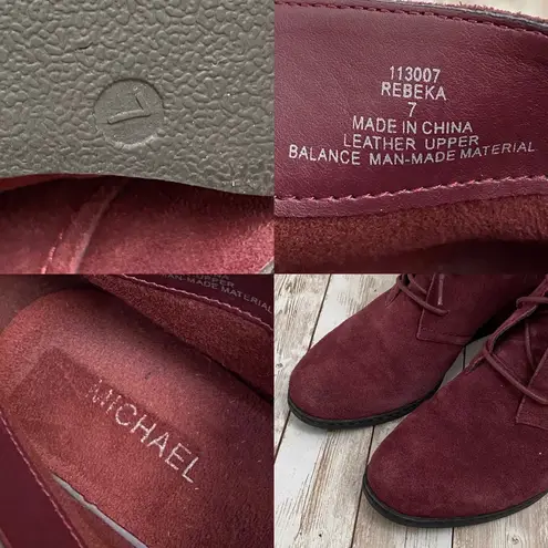 Michael Shannon MICHAEL by “Rebeka” Wine Suede Wedge Lace-up Booties 7