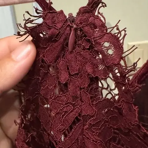 Lulus Perfect Scene Burgundy Lace Peplum Tank Top