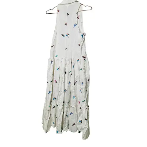 PRABAL GURUNG X RTR White Cotton Floral Embroidered Sleeveless Midi Dress 10