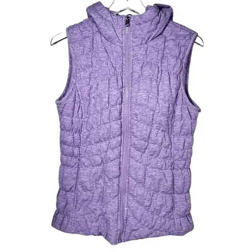 Avec Les Filles Quilt Knit Hooded Full Zip Vest in Lavender Tea
