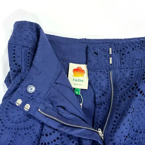 Farm Rio Pineapple Eyelet High Waist Wide Leg Pants Navy Blue Medium NWT