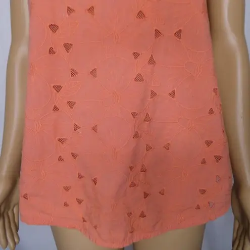 Lucky Brand  Lily Cut Out Scoop Neck Tee Eyelet Sm Orange Sherbet Tangerine