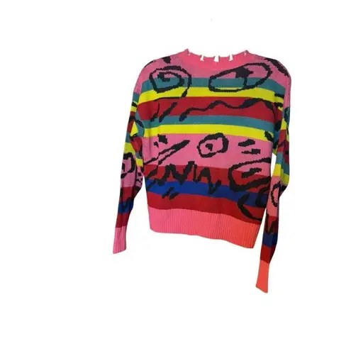 Trendy Threads Retro Multicolored Distressed Vneck Sweater Sz XL Pink