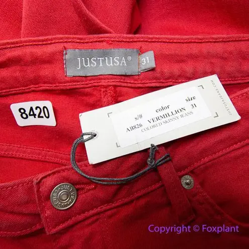 Just USA New! vermiliion red skinny jeans, women size 31
