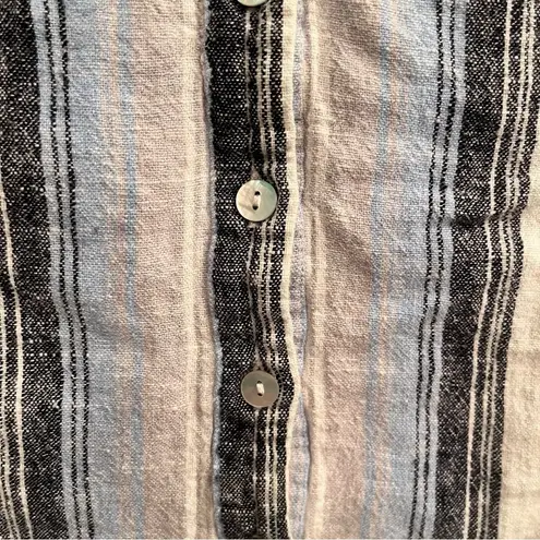 Drew Cropped Blue Stripe Linen Blend Shirt