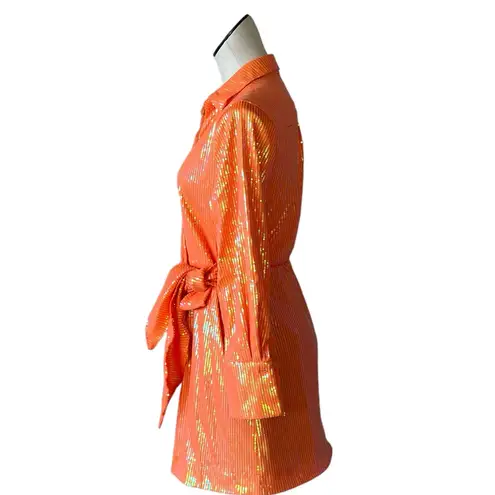 NWOT HOUSE OF HARLOW 1960 All Over Sequins Orange Wrap Shirt Blazer Dress Size XS