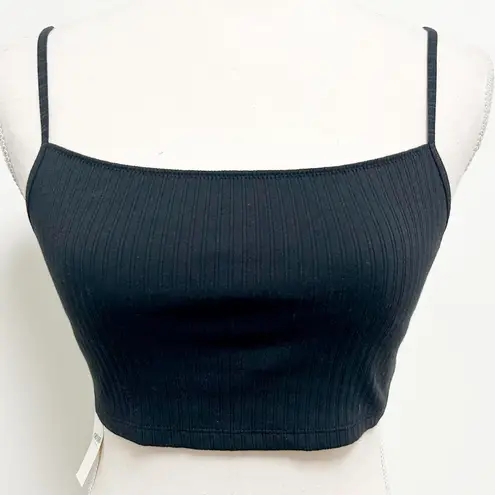 Aerie  Black Beach Daze Ribbed Lace Cropped Rose Gold Rings Bra Top Small NWT