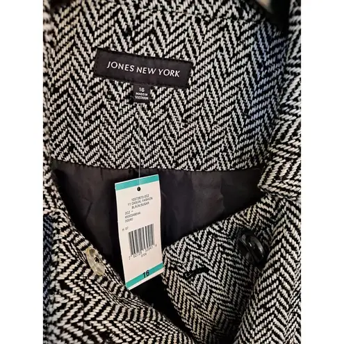 Jones New York New  Black and White Herringbone Pea Coat Size 16