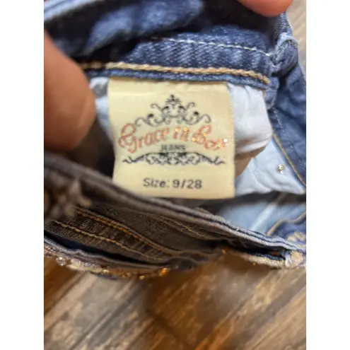 GRACE IN LA Embellished Bling Jeans Womens SZ 28 Blue Denim Rhinestone Rodeo Y2K