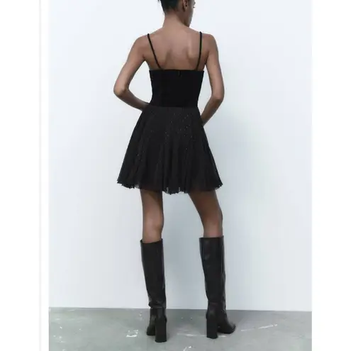 ZARA  Black Strapless Velvet Corset Sparkle Mesh Skirt Mini Dress M