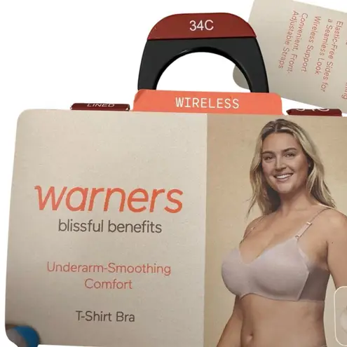 Warner's BLISSFUL BENEFITS underarm smoothing Comfort T shirt Bra NEW Size 34C Tan