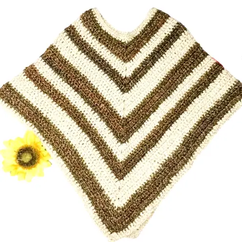 Knit Poncho Brown Vintage Top Over shoulder Soft Handmade Boho Indie Fall - Image 1