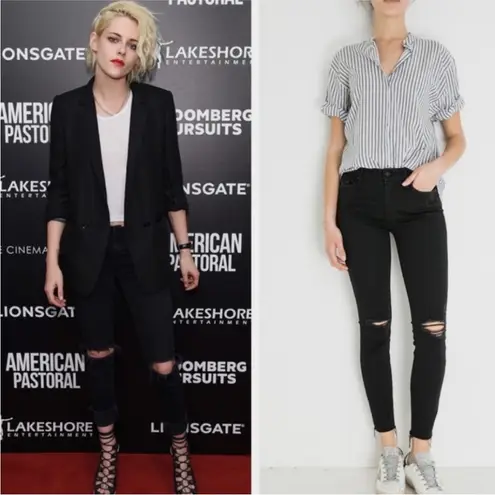 MOTHER LOOKER ANKLE FRAY GUILTY AS SIN BLACK DISTRESSED STRETCH JEANS PANTS 26