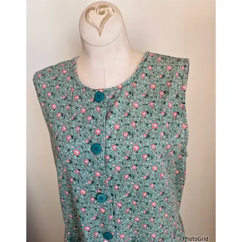 Pierre Cardin Green Floral Sleeveless Dress Medium
