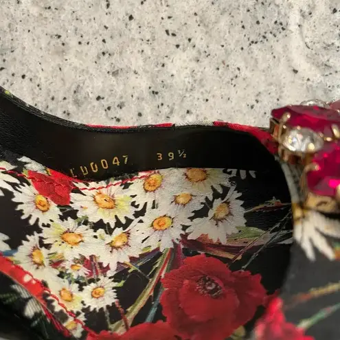 Dolce & Gabbana Pumps Floral Print Crystal Flower High Stiletto Heel Size 39.5