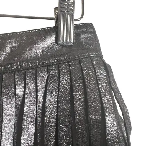 ALLSAINTS Aisha Silver Metallic Fringe Leather Mini Skirt Size 2