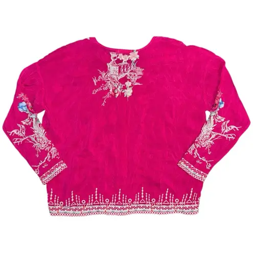 Johnny Was Elias Embroidered Blouse Pink Floral Womens Small C10122-1 Boho Tunic