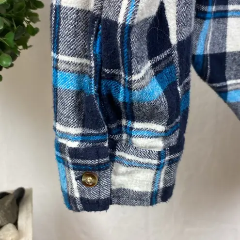 Passport Blue Black & White Long Sleeve Plaid Button Up Shirt Top L Size L