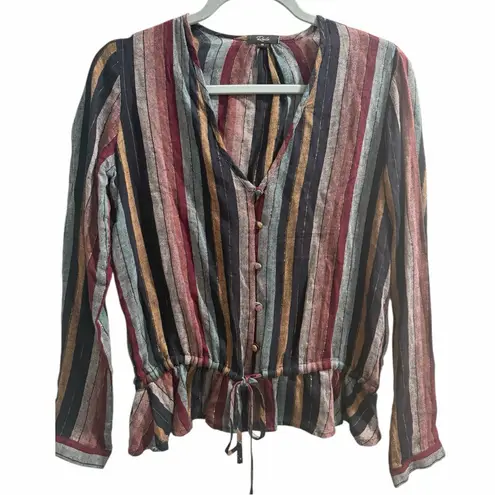 Rails Beaux Stripe Tie-waist Button-down Blouse Size XS blue purple