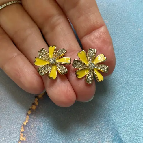 Yellow Flower Stud Earrings Rhinestone Daisy Girlhoodcore Retro Mod Jewelry Y2K