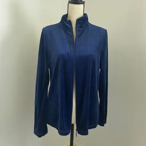 Velvet Y2K Zip Up Jacket size XL Blue Retro Velour Athleisure Streetwear Comfy