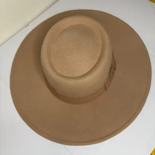 World Market Wool Wide Brim Fedora Hat Camel Tan Boater Style