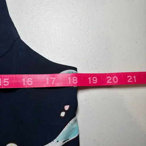 FRNCH Navy Blue Floral Spaghetti Strap Dress Large Lined Pleated Shift