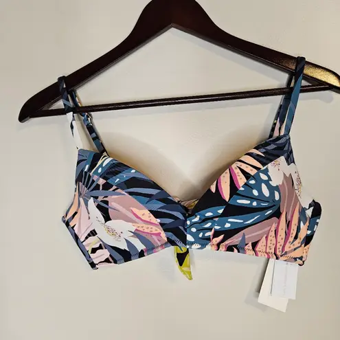 Raisin's Tropical Print Women's Swim Top Bikini Black Rock Padded Bra Large Cute