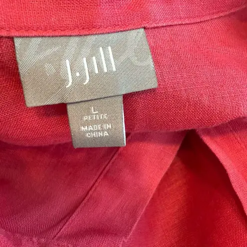 J. Jill Linen Blouse Sz LG Red Long Sleeve Lightweight Preppy Classic Staple EUC